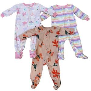Girls One Piece Romper Baby Sleepwear 9M Lot of 3 Pajamas Long Sleeves Mixed